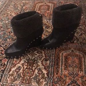 Staccato ankle booties with "fur" trim